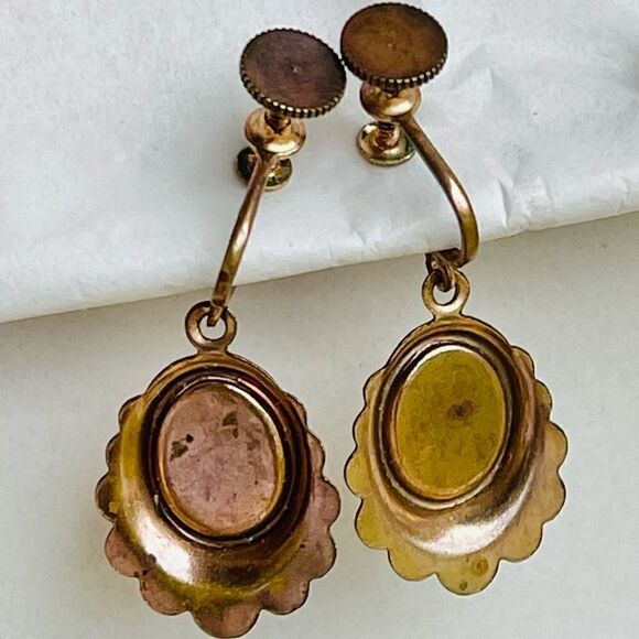 Vintage Celluloid Cameo Screw Back Copper Alloy Earrings - Picture 12 of 16